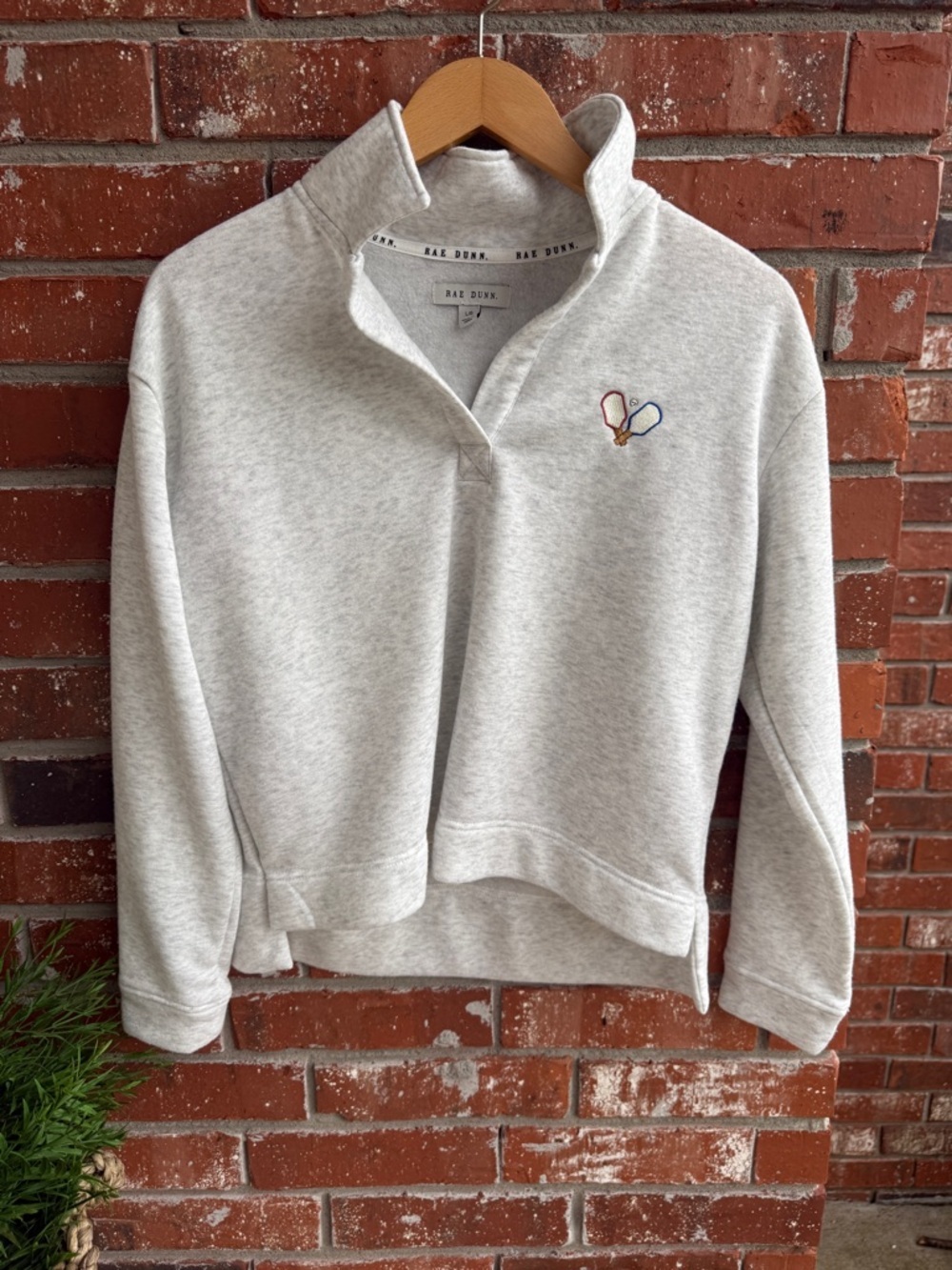 Rae Dunn Light Gray PickleBall Pullover Collar Sweatshirt